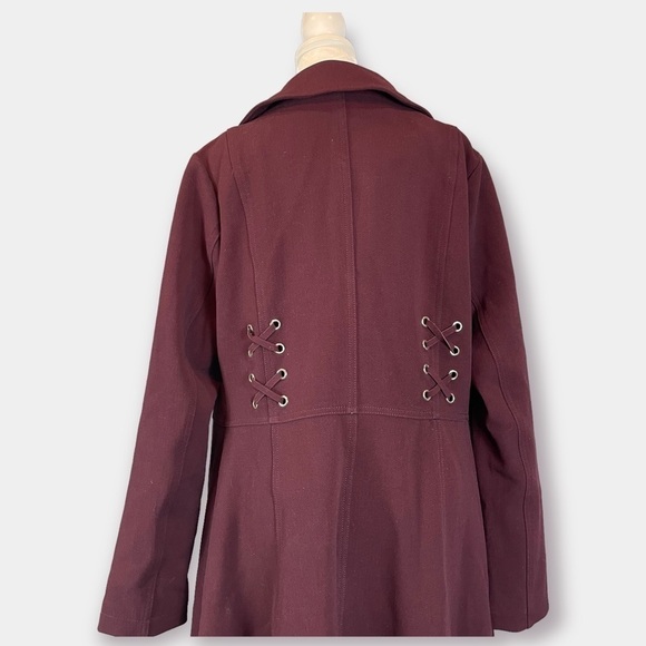 Guess Like- New Trench Jacket Coat Long Sleeve Wine Burgundy Size Large - Picture 6 of 7
